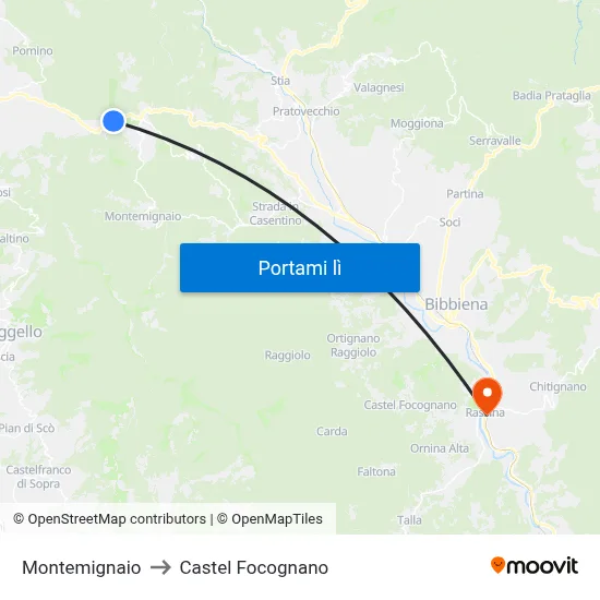Montemignaio to Castel Focognano map