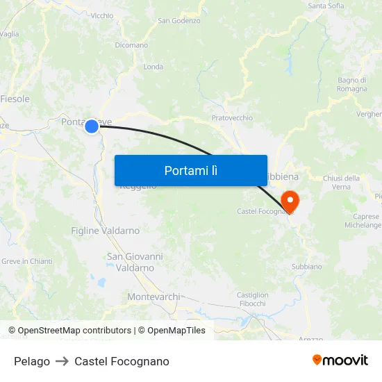 Pelago to Castel Focognano map
