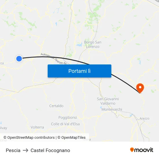 Pescia to Castel Focognano map