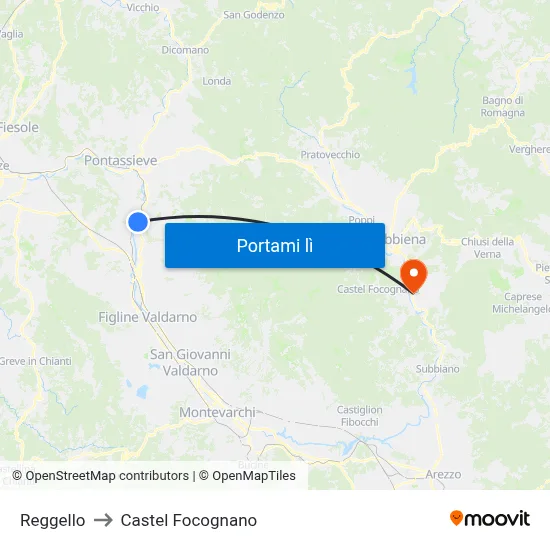 Reggello to Castel Focognano map