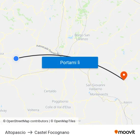 Altopascio to Castel Focognano map