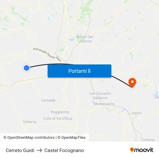 Cerreto Guidi to Castel Focognano map