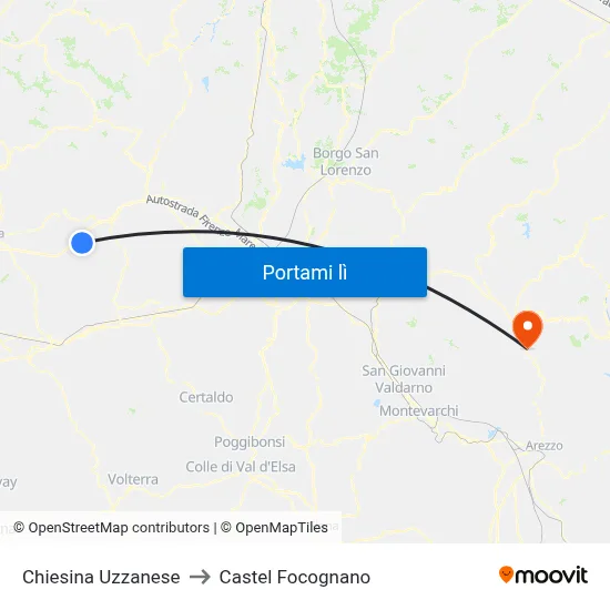 Chiesina Uzzanese to Castel Focognano map