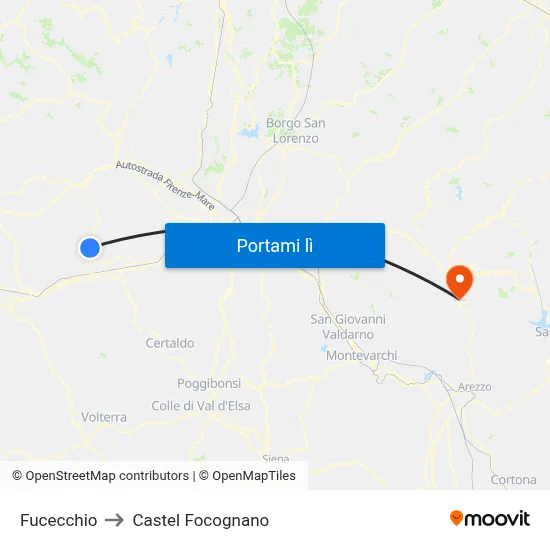 Fucecchio to Castel Focognano map