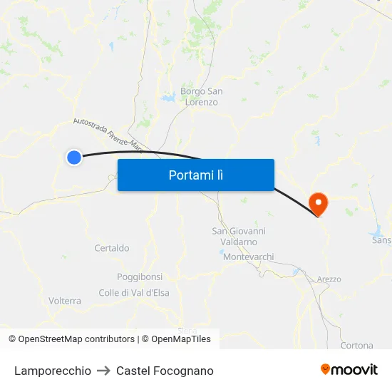 Lamporecchio to Castel Focognano map