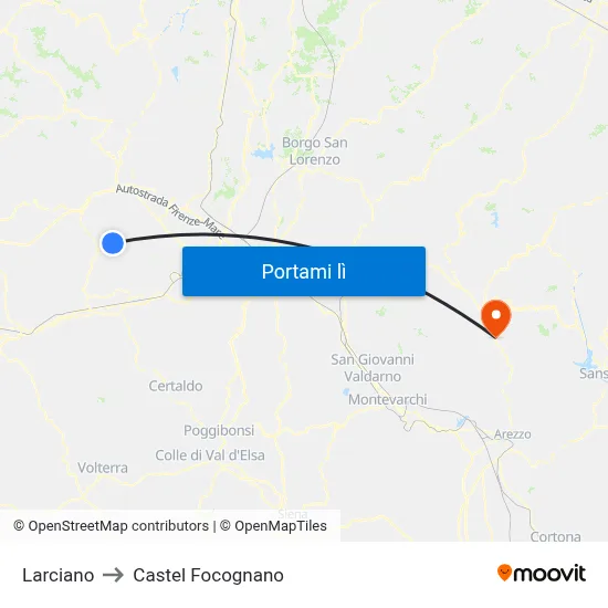 Larciano to Castel Focognano map