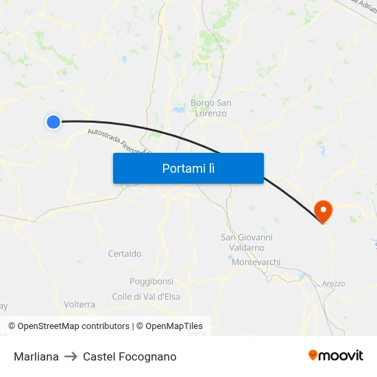 Marliana to Castel Focognano map
