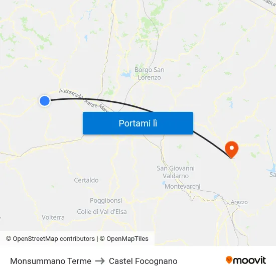 Monsummano Terme to Castel Focognano map