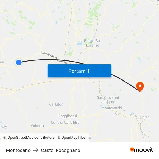 Montecarlo to Castel Focognano map