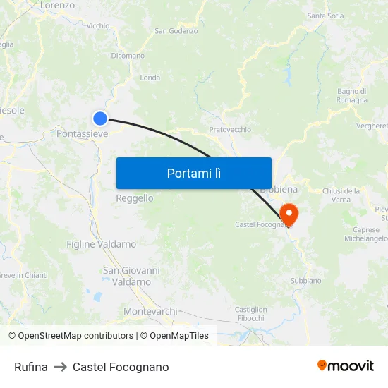 Rufina to Castel Focognano map