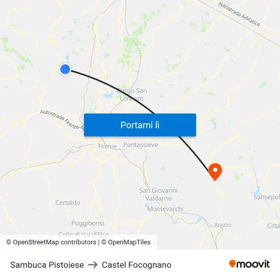Sambuca Pistoiese to Castel Focognano map