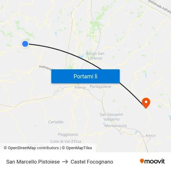 San Marcello Pistoiese to Castel Focognano map
