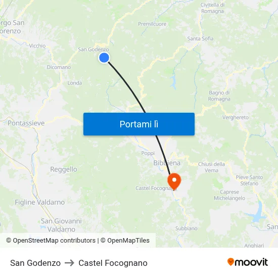San Godenzo to Castel Focognano map