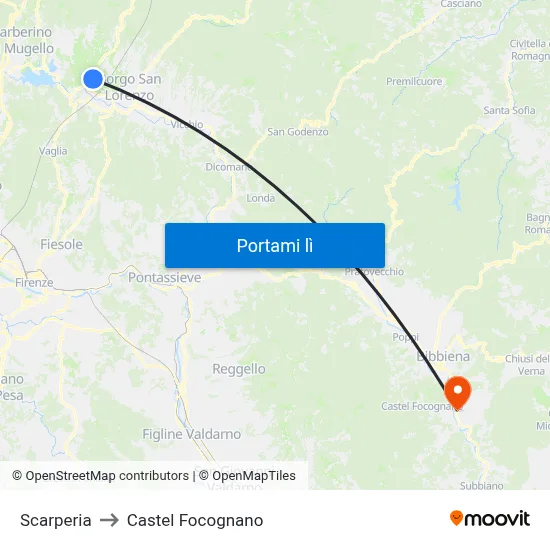 Scarperia to Castel Focognano map