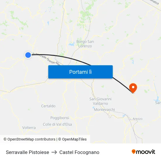 Serravalle Pistoiese to Castel Focognano map