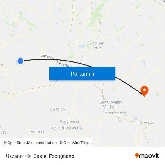 Uzzano to Castel Focognano map