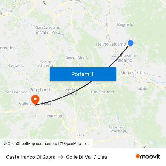 Castelfranco Di Sopra to Colle Di Val D'Elsa map