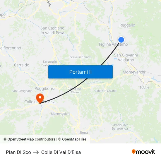 Pian Di Sco to Colle Di Val D'Elsa map