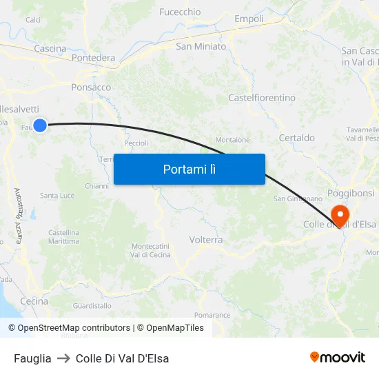 Fauglia to Colle Di Val D'Elsa map