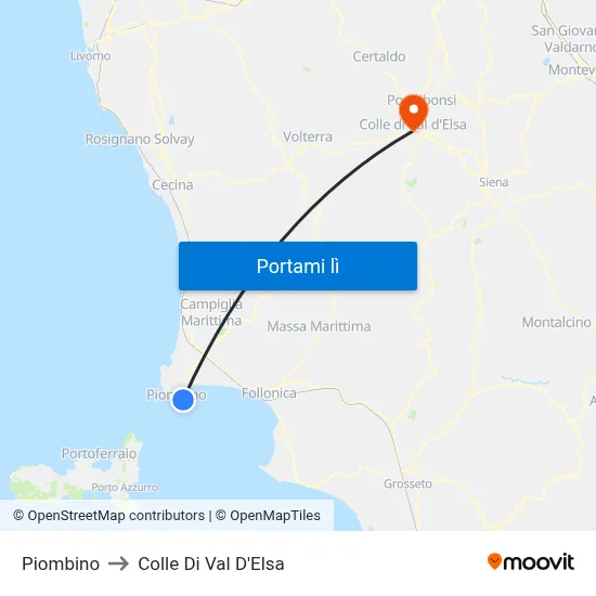 Piombino to Colle Di Val D'Elsa map
