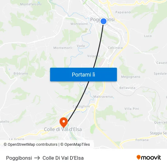 Poggibonsi to Colle Di Val D'Elsa map