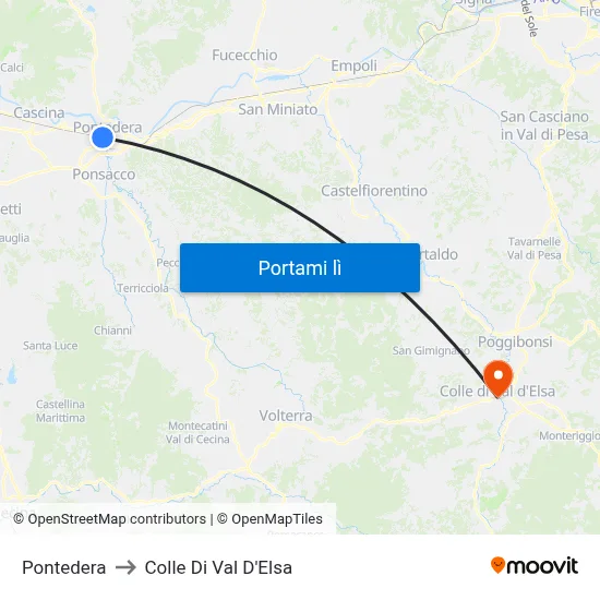 Pontedera to Colle Di Val D'Elsa map