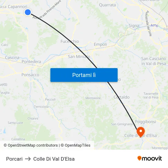 Porcari to Colle Di Val D'Elsa map