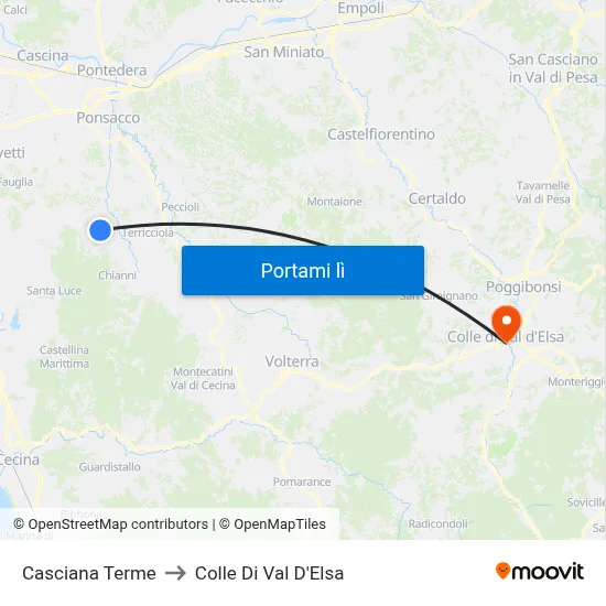 Casciana Terme to Colle Di Val D'Elsa map