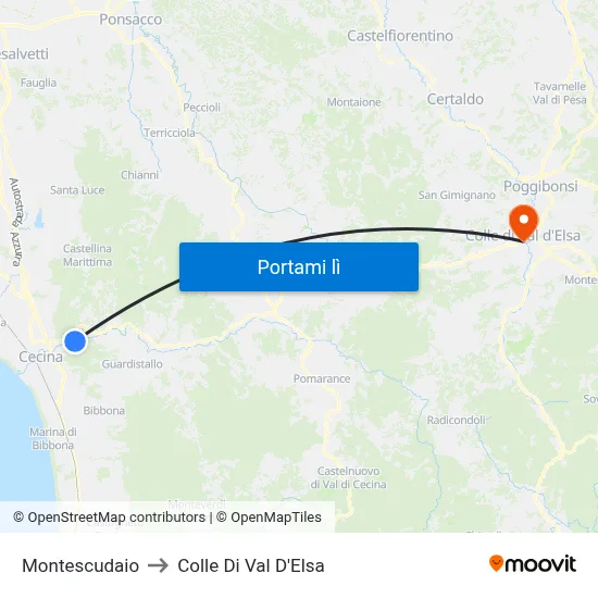 Montescudaio to Colle Di Val D'Elsa map