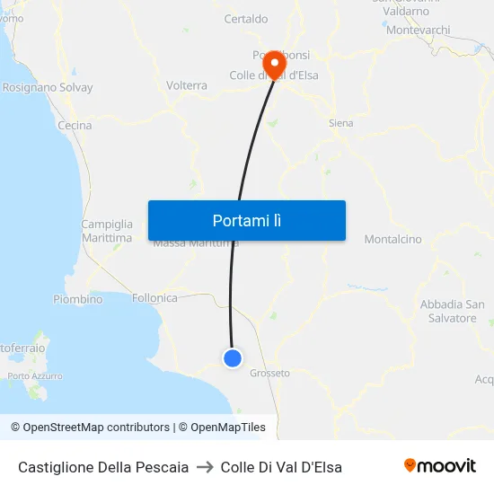 Castiglione Della Pescaia to Colle Di Val D'Elsa map