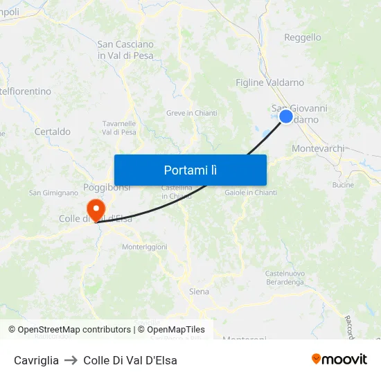 Cavriglia to Colle Di Val D'Elsa map