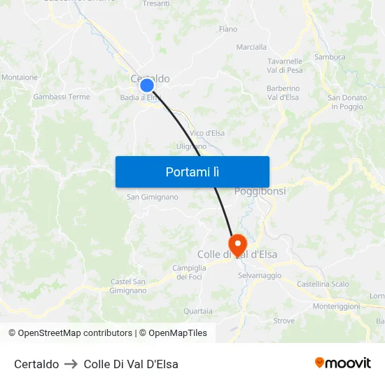 Certaldo to Colle Di Val D'Elsa map