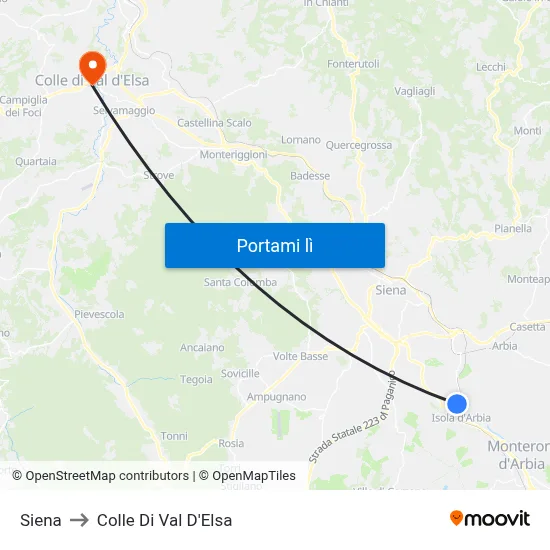 Siena to Colle Di Val D'Elsa map