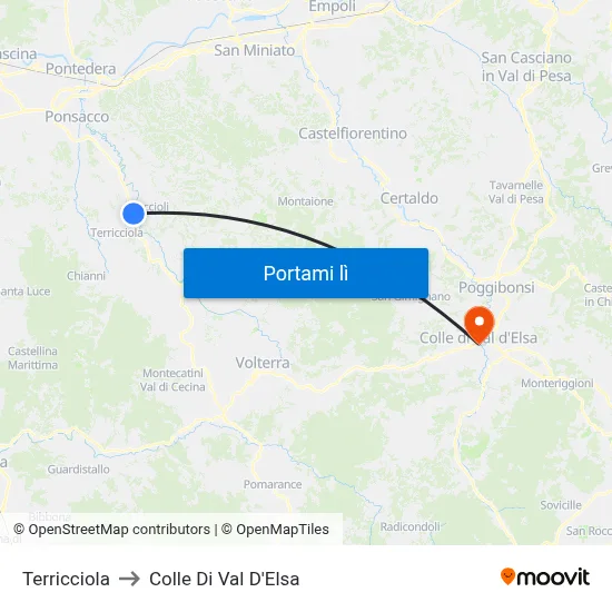 Terricciola to Colle Di Val D'Elsa map
