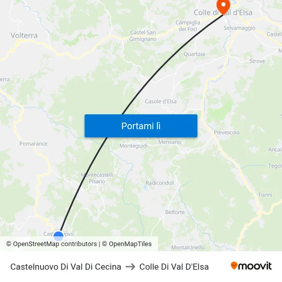 Castelnuovo Di Val Di Cecina to Colle Di Val D'Elsa map