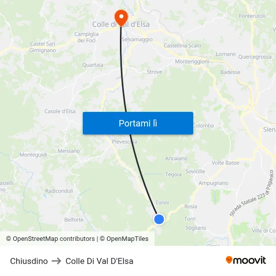 Chiusdino to Colle Di Val D'Elsa map