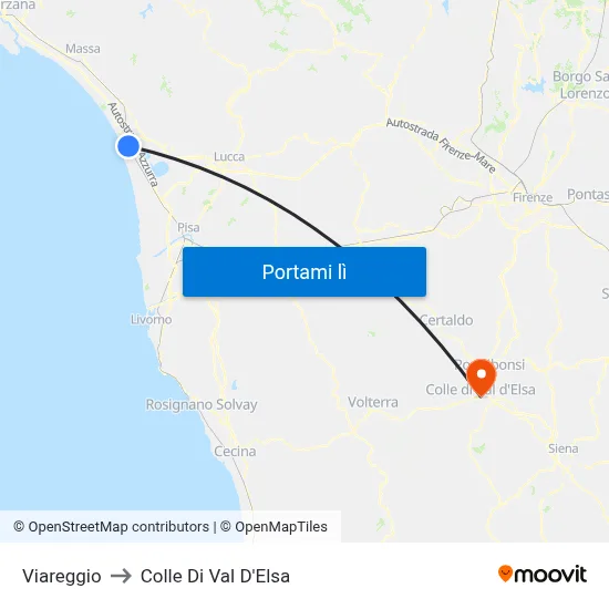 Viareggio to Colle Di Val D'Elsa map