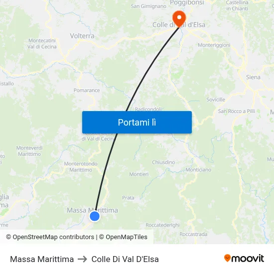 Massa Marittima to Colle Di Val D'Elsa map
