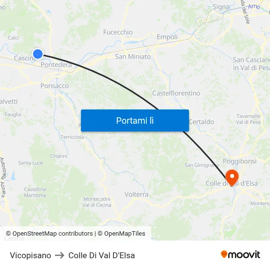 Vicopisano to Colle Di Val D'Elsa map