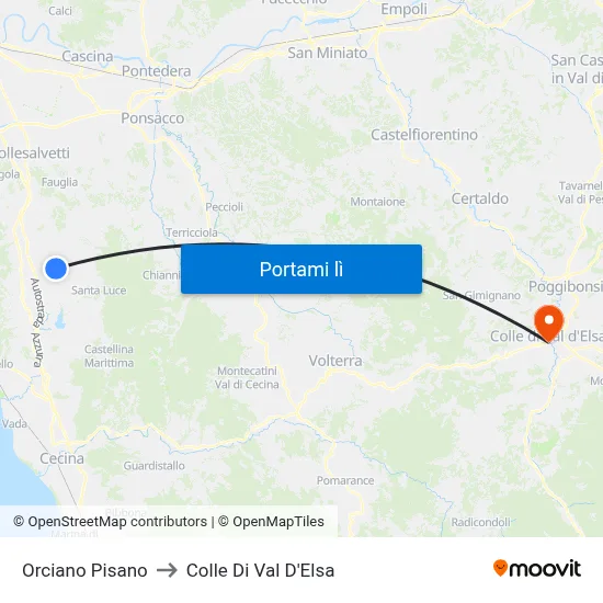 Orciano Pisano to Colle Di Val D'Elsa map