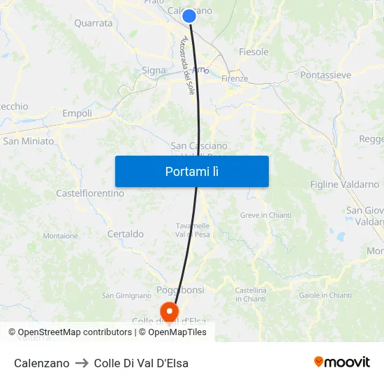 Calenzano to Colle Di Val D'Elsa map
