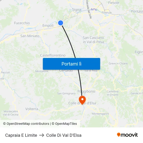 Capraia E Limite to Colle Di Val D'Elsa map