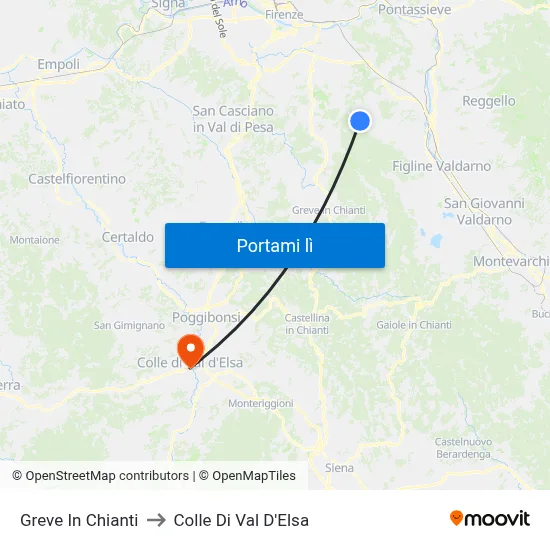 Greve In Chianti to Colle Di Val D'Elsa map