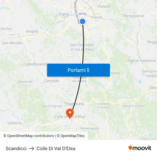 Scandicci to Colle Di Val D'Elsa map