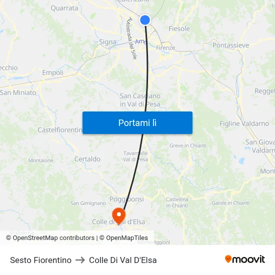 Sesto Fiorentino to Colle Di Val D'Elsa map