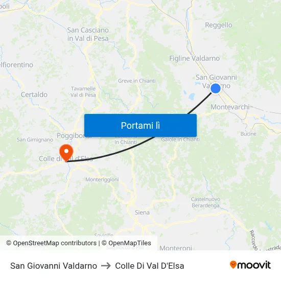 San Giovanni Valdarno to Colle Di Val D'Elsa map