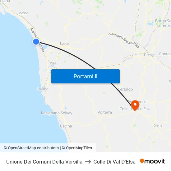 Unione Dei Comuni Della Versilia to Colle Di Val D'Elsa map