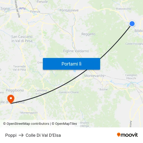 Poppi to Colle Di Val D'Elsa map