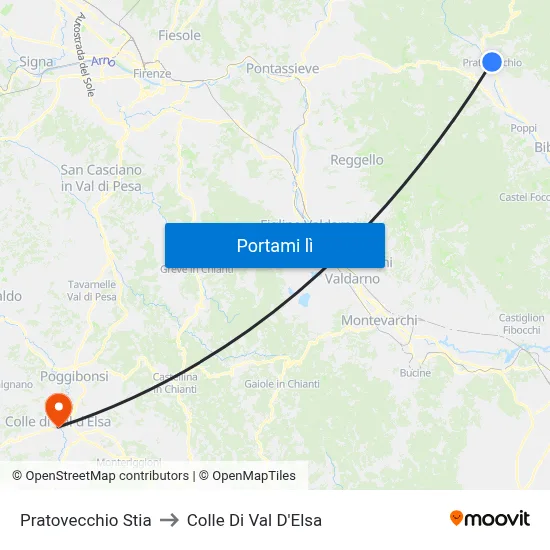 Pratovecchio Stia to Colle Di Val D'Elsa map