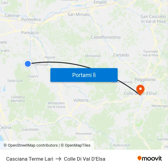 Casciana Terme Lari to Colle Di Val D'Elsa map
